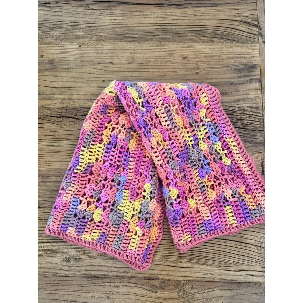 Vintage Handmade Pink Crochet Afghan Throw Blanket